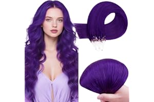 RUNATURE Micro Beads Hair Extensions Real Hair Purple Remy Micro Ring Hair Extensions Invisible Remy Straight Micro Hair 14 Inch 25g/25strands #Purple