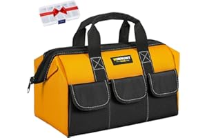 WINHUNT Mittlere Werkzeugtasche, 37 x 21 x 26 cm, 1680D Polyester, 5 Taschen, Werkzeugaufbewahrung, Organizer, Ideal für Heimwerker und Handwerker, Gelb, Werkzeug tasche, Werkzeugtasche groß