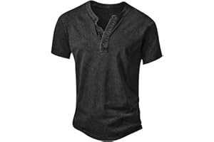 NITAGUT Men's Distressed Henley Shirts Vintage Short Sleeve T-Shirts Washed Cotton Casual V-Neck Button Tee Shirts,S-XXL