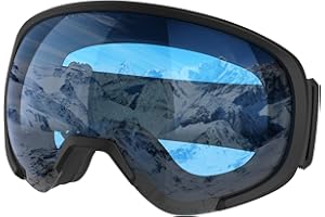 Yeerain Maschera da Sci, Maschera Sci Uomo Donna Occhiali da Sci OTG per Occhiali da Vista, Maschera Snowboard Anti-UV, Anti-Nebbia Specchiato Sfericamente Occhiali Sci-Azzurro