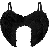 Ailes D'ange Noir Avec Auréole/cornes - 60x60 Cm, Plumes Légères - Costume Halloween, Carnaval Pour Adultes Et Enfants