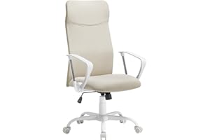 ‎SONGMICS SONGMICS Fotel biurowy, ergonomiczne krzesło, obrotowe siedzisko, wyściełane siedzisko, regulacja wysokości i nachylenie, nośność 120 kg, beżowy Cappuccino OBN034K01