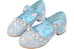 YOGLY Girls Princess Shoes ELSA Mary Jane High Heels Dress up Christmas Carnival Birthday Theme Party Costume Kids Crystal Sequin Wedding Bridesmaids Shoes Cosplay Fancy Halloween Blue Pink Silver 03