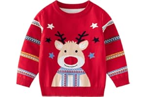 Xumplo Pull de Noël moche en tricot pour enfant fille garçon renne unisexe enfant rouge haut vêtements 3-7 ans