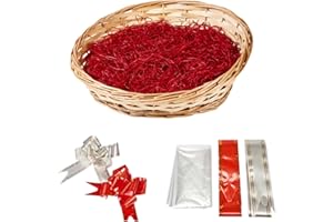 ADEPTNA Premium Wicker Gift Hamper Basket Kit Create Your Own Festive Present – Includes Cellophane Bag Ribbon and Wood Wool (NATURAL)