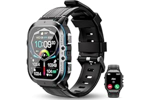 OUKITEL Smartwatch męski BT20, wodoszczelny zegarek fitness do 5 ATM, z funkcją telefonu, 1,96 cala ekran dotykowy AMOLED, 100 + trybów sportowych z pulsometrem, monitorem snu, krokomierzem,