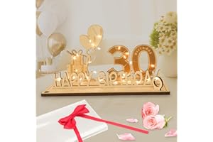 30th Birthday Decorations, Seutgjie 30th Birthday Gifts for Women Men with LED Fairy Lights Bow Knot and Gift Paper for 30 Years Women Men for Wedding Anniversary Table Decoration