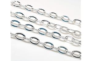 Perlin Cadena de 3 metros con eslabones ovalados de 4 mm, cadena de joyería por metros, para la fabricación de collares, pulseras, manualidades (plateado)
