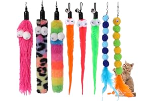 VIN BEAUTY 8 Pcs Cat Wand Toy Refills Replacement Cat fishing rod toys Interactive Kitten Feather Wand Refills Attachment with Bells for Indoor Cats Kitten