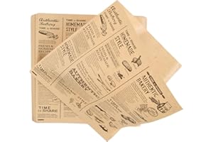 ZIYONIX Sacchetti per Snack, 200 Pezzi Carta Alimentare Anti Grasso, Sacchetti per Panini In Carta Kraft, Carta per Panini, Giornale Alimentare per Panini Hamburger e Patatine Fritte (Giornale 1, 18 x 18 cm)