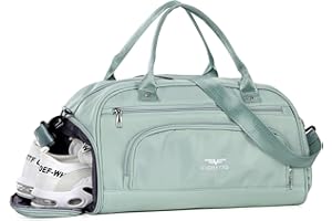 FIORETTO 30L Womens Weekend Bag Overnight Hospital Bag with Shoes Compartment & Wet Pocket, Water Resistant Gym Bag Duffle Bag Travel Bag Holdall for Women Men Green