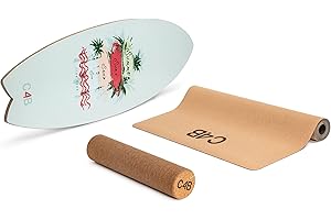 CLUB4BRANDS C4B Wakeboard, Balance Board con Rullo e Tappetino in Sughero, Tavola da Surf 100% Legno, Tavola da Allenamento per Interno, 100% Divertimento Garantito