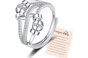 WONVIN COLLECTION 925 Sterling Silver Anxiety Ring for Women Men Fidget Rings for Anxiety Spinning Bead Adjustable Stacking Spinner Band Ring