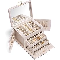 Vlando Modern sieradenkistje, groot met 6 niveaus, spiegel en laden, voor oorbellen, ringen en sieraden, cadeau voor vrouwen