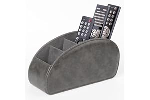 WAYIFON Fernbedienungshalter mit 5 Taschen, Große Halterung für TV, DVD,4K Stick und Bluray Fernbedienungen, Fernbedienung Aufbewahrung für Stifte，M-Grau