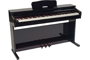 Woodbrass DP2 Piano Numérique Meuble Bluetooth Noir Brillant, Clavier toucher lourd réaliste 88 touches, Piano électrique élégant pour débuter ou se perfectionner avec 3 pédales + support