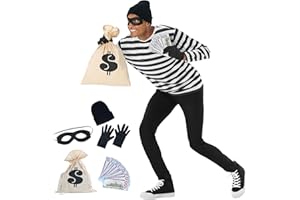 Morph Kostium złodzieja mężczyźni policjanci złodzieje bandyta bandyta kostium na Halloween dla mężczyzn, Czarny, M