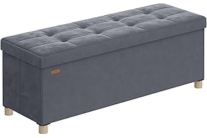 SONGMICS Storage Ottoman, 38 x 110 x 40 cm, Folding Storage Bench with Lid, Footstool, Footrest, 112 L, Velvet Surface, for Bedroom, Hallway, Living Room, Slate Grey LSF0518G03