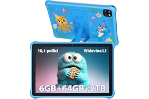 OSCAL PAD 50 Kids Tablet Bambini 10 Pollici, Controllo Parentale, 6GB+64GB (TF 2TB) Android, Widevine L1, WiFi6 Tablet per Bambini, App Educative, Spazio Kids, Guscio Protettivo TPU