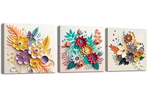 Piy Painting Set of 3 Wall Art Beautiful Pattern Canvas Painting Framed Canvas Prints Pictures Print On Canvas Photo Stretched On Wooden Wall Decor For Dorm Bedroom (12x12in)