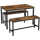 VASAGLE yemek Masası, 2 banklı, 3'l&uuml; set, mutfak Masası 70 x 110 x 75 cm, her biri 2 bank 30 x 97 x 50 cm, &ccedil;elik &ccedil;er&ccedil;eve, end