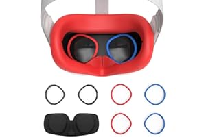 AMVR VR Cubierta Facial de Silicona y Anillo antirrayas para Lentes para Proteger Las Gafas de miopía de rayar Las Lentes VR para Quest 2 Accesorio 3 en 1 de Repuesto (Rojo)