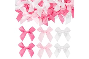 GmwyCzV 90 st minirosetter, 5 x 5 cm självhäftande små rosetter för dekoration, vit, ljusrosa, rosa satinbandrosetter, för br