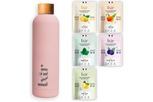 LXIR DRINK - Eau aromatisée en pastille sans sucre - Boisson multivitamines - Riche en vitamines C et B - Hydratation quotidienne - Beauté de la peau - Vitalité - 60 unités - 5 saveurs + 1 gourde ROSE