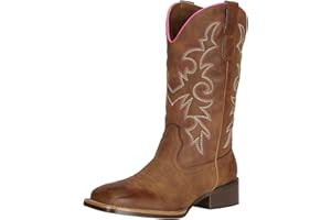 J's.o.l.e Womens Cowboy Boots Western Mid Wide Calf Square Toe Cowgirl Boots Country Riding Embroidered Shoes