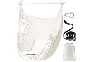 Chihee Columpios 150x120cm Silla Hamaca Colgante Ampliado Máximo 227 kg 2 Cojines incluidos Barra Separadora Metálica con Ranuras Antideslizantes Portátil Bolsillo Lateral Bohemia Interior y Exterior