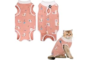 Invalidism Cat Surgery Recovery Suit Cats Post Surgical Recovery Suit Kitten Onesie Bodysuit Anti-licking Cats Vest Wound Protector Clothes,Elizabethan Collar&Cone Alternative(M/Alpaca Print)