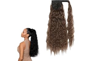 PRINFANTASY Hair Extensions Ponytail Dark Brown - Curly Wrap Around Ponytail Extension Long Wavy Synthetic Hair Extensions Clip in Ponytail for Women Beauty and Fashion GBMW076