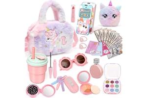 Chinloca Girls Purse with Pretend Makeup Set, Unicorn Gifts for 3+ Year Old Girls, Kids Handbag Toy Phone Wallet Water Bottle, Birthday Gift for Girl Age 3 4 5 6