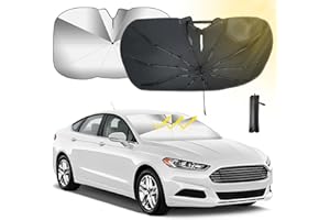 Oziral Car Sun Shade for Windscreens Improved Foldable Parasol Windscreen UV Protection 360° Rotation Bendable Shaft Protect Your Car from Scratches 132 x 73 cm (52 x 29 Inches)