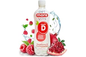 Get More Vits - Vitamin D Still Raspberry & Pomegranate Spring Water (12 x 500ml), Support Healthy Bones, Teeth & Muscles, Boost Immune System, Sugar Free, Low Calorie, Natural Flavours, Vegetarian