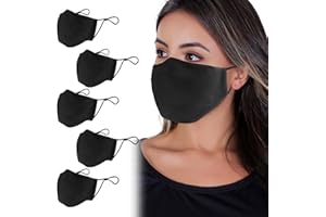 ANSTA Lot de 5 masques en tissu réutilisables en tissu de haute qualité lavables avec passants confortables respirants, réutilisables en coton pour le visage Unisexe