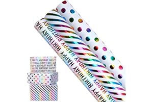 ZHNERY Lot de 3 rouleaux de papier cadeau d'anniversaire, 43 cm x 3 m, recyclable et brillant, pour décoration de cadeaux d'anniversaire, de fête, de mariage, de baby shower ou de festival.
