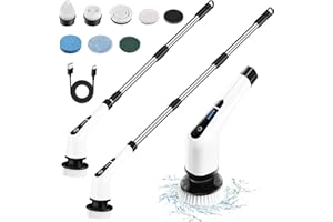 CARSEATTY Electric Spin Scrubber, Cordless Cleaning Brushes with 7 Replaceable Brush Heads Adjustable Handle Scrubber Mop Shower Cleaning Tool for Bathroom Tub, Floor, Tile, Kitchen, Car