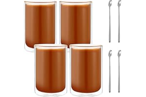 DUBUOZA 400 ml Tazas De Café De Cristal, 4 piezas vasos de café, Vasos de Doble Pared Transparente, Apto para Té, Café