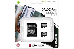 Kingston Canvas Select Plus Tarjeta microSD, SDCS2/32GB-2P1A Class 10 (2X Tarjetas,SD con Adaptador SD)
