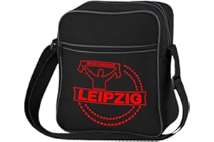 VIMAVERTRIEB® Retrotasche hoch Leipzig - Meine Fankurve - Druck: rot - Tasche Umhängetasche Fußball Fanartikel Fanshop - schwarz/schwarz