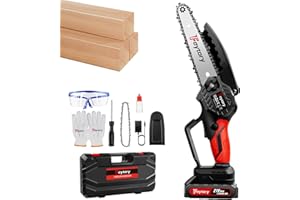 EFAN Mini Chainsaw 6 Inch Cordless Electric Chainsaw with 1.5Ah Battery and Charger One-Handed Portable Small Chain Saw for Branch Wood Cutting Garden Tree Logging Trimming, Red