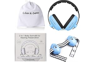 Lilian&Gema 2-in-1 Baby Ear Defender for Babies and Toddlers up to 4 Years, Adjustable Baby Headphones with Stretchy Band, Noise Cancelling Headphones, Against Hearing Damage & Improves Sleep (Blue)
