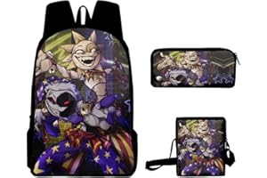 HOUOK FNAF Backpack 3Pcs Set, Sundrop Moondrop 3D Anime Schoolbag with Lunch Bag and Stationery Bags, Student Leisure Travel Book Bag-Style 28