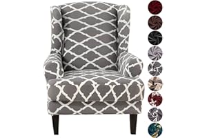 SHANNA Armchair Covers, Spandex Sofa Cover Stretch Wing Chair Slipcover for Armchairs - Wingback Chair Covers - Geometric Grey