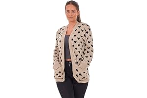 Bay eCom UK New Ladies Heart Knitted Cardigan Pockets Long Sleeve Regular Big Sizes S to 3XL