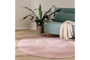 benuta Basic Tappeto salotto Furry - Rosa Rotondo 80 cm - Soffice salotto - Retro antiscivolo - Lavabile - Compatibile con riscaldamento pavimento