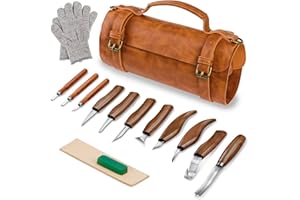 TEKCHIC Zestaw do rzeźbienia w drewnie, zestaw noży do rzeźbienia w drewnie, dla początkujących, nóż do rzeźbienia w drewnie, zestaw narzędzi do rzeźbienia w drewnie, z dużym skórzanym etui