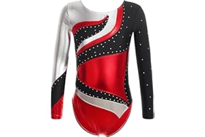 YiZYiF Ragazze Ginnastica Leotards Body Danza Classica Bambina Ginnastica Artistica Maniche Lunghe Balletto Costumi con Strass Lucido Decorato