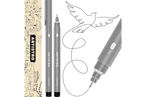 ‎ARTISTRO Artistro Fineliner Pens Set, 2 Pieces Black Felt Tip Pens, Ink Drawer, Fineliner Set, Pens, Waterproof Ink Pens for Sketching, Illustration, Calligraphy, Drawing, Hand Lettering